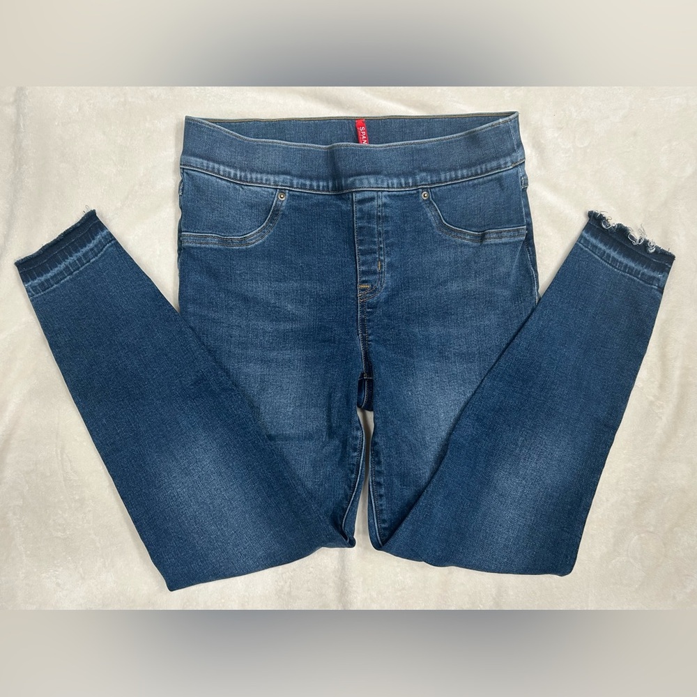 Spanx Stretch Tummy Control Distressed Skinny Pull-On Ankle Jeans Women Medium